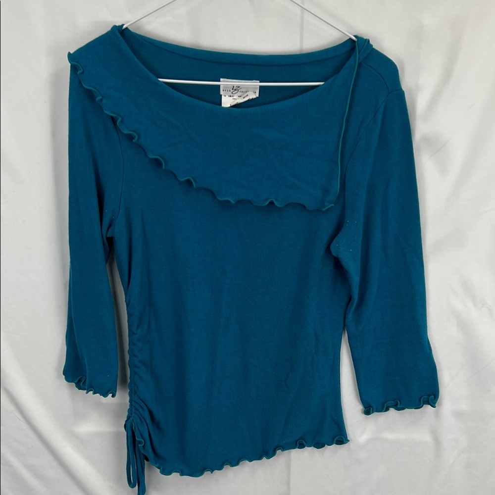 I Z Byer - Women’s Sweater - Teal - Fringed - Large